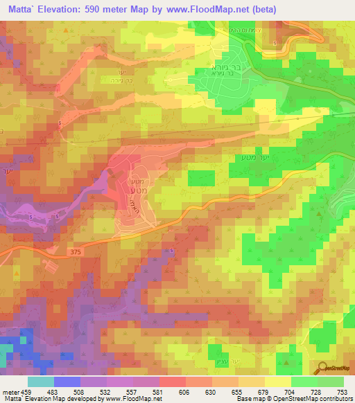 Matta`,Israel Elevation Map