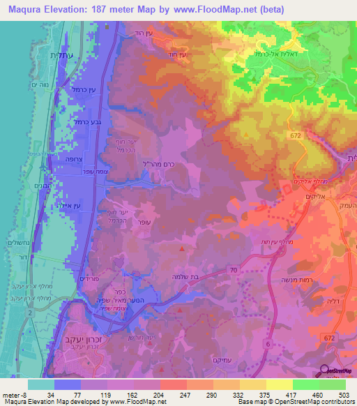 Maqura,Israel Elevation Map