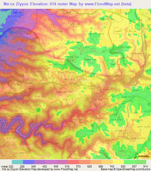 Ma`oz Ziyyon,Israel Elevation Map