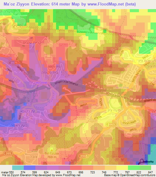 Ma`oz Ziyyon,Israel Elevation Map
