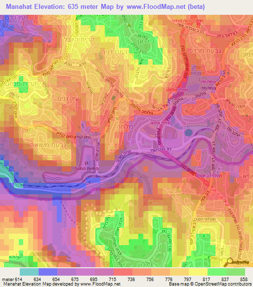 Manahat,Israel Elevation Map