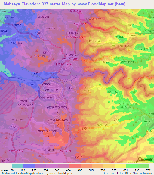 Mahseya,Israel Elevation Map
