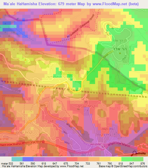 Ma`ale HaHamisha,Israel Elevation Map