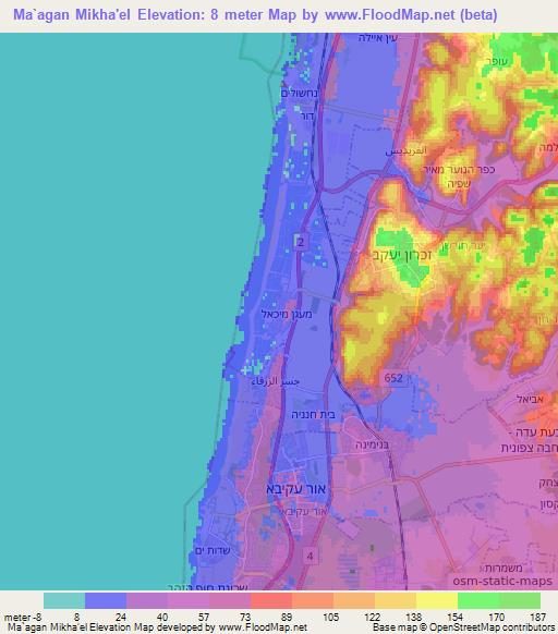 Ma`agan Mikha'el,Israel Elevation Map