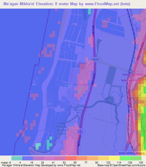 Ma`agan Mikha'el,Israel Elevation Map