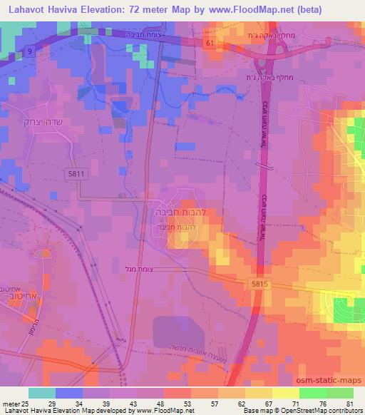 Lahavot Haviva,Israel Elevation Map