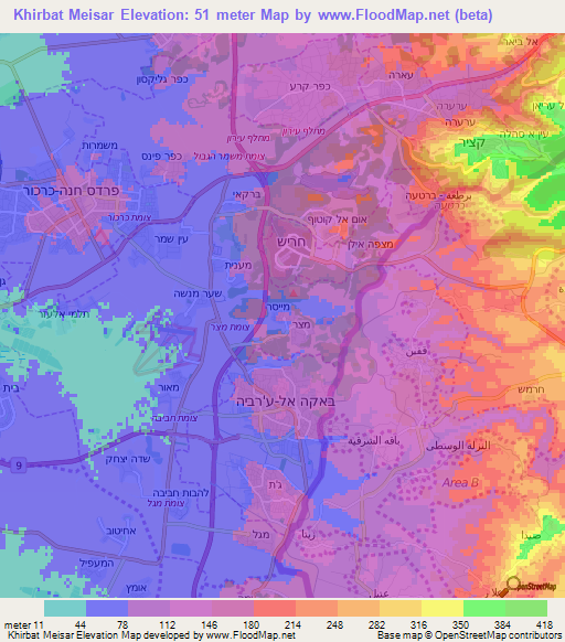 Khirbat Meisar,Israel Elevation Map