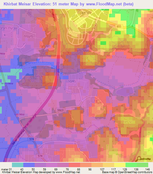 Khirbat Meisar,Israel Elevation Map