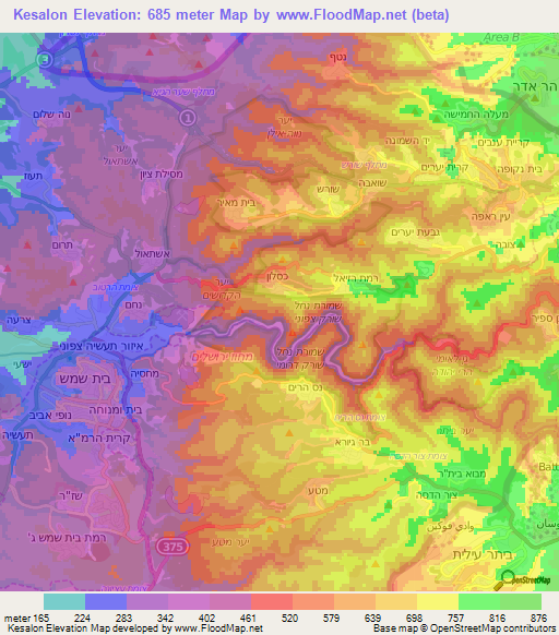 Kesalon,Israel Elevation Map