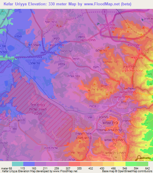 Kefar Uriyya,Israel Elevation Map