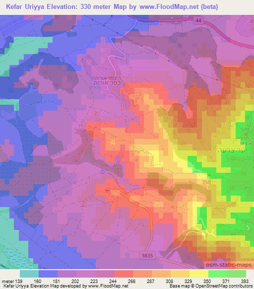 Kefar Uriyya,Israel Elevation Map