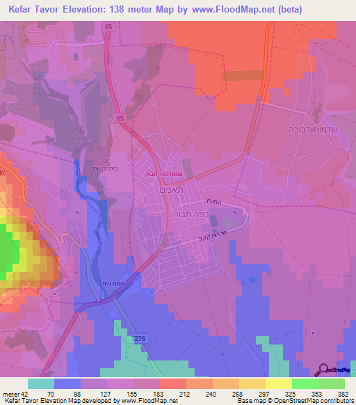 Kefar Tavor,Israel Elevation Map