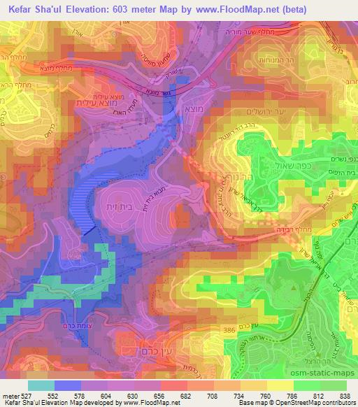 Kefar Sha'ul,Israel Elevation Map