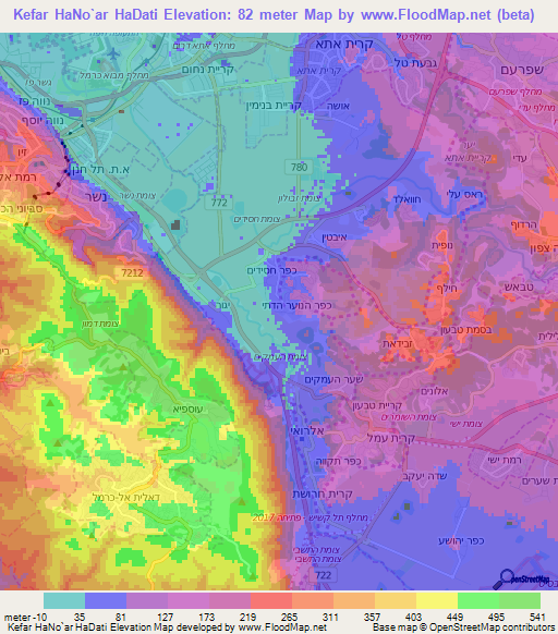 Kefar HaNo`ar HaDati,Israel Elevation Map
