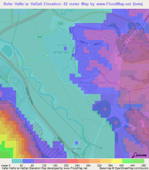 Kefar HaNo`ar HaDati,Israel Elevation Map