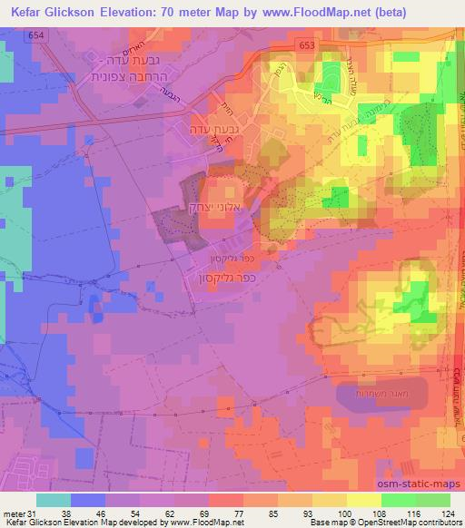 Kefar Glickson,Israel Elevation Map