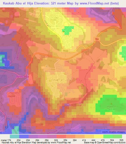 Kaukab Abu el Hija,Israel Elevation Map