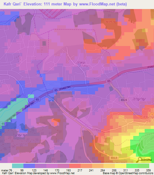 Kafr Qari`,Israel Elevation Map