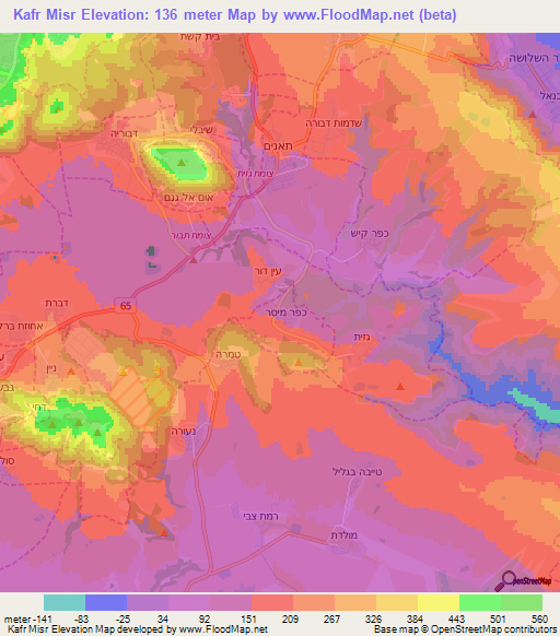 Kafr Misr,Israel Elevation Map