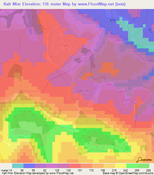 Kafr Misr,Israel Elevation Map