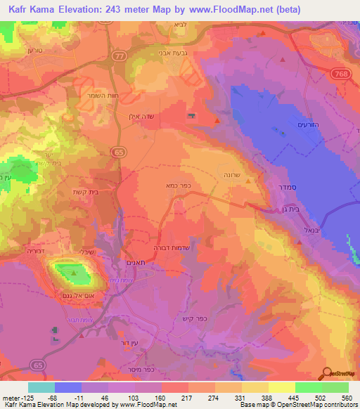 Kafr Kama,Israel Elevation Map