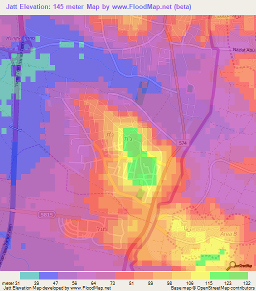 Jatt,Israel Elevation Map
