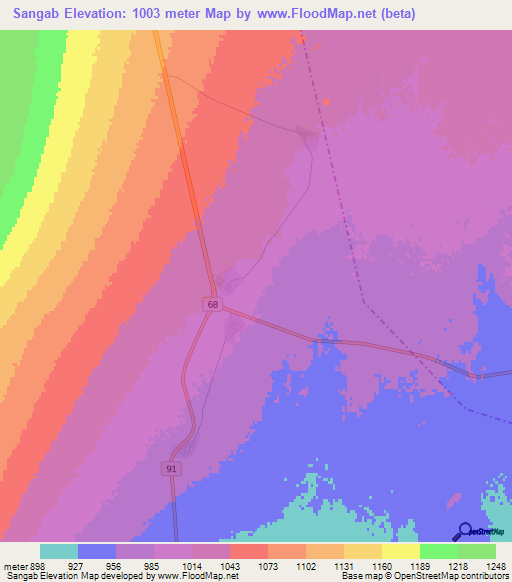 Sangab,Iran Elevation Map