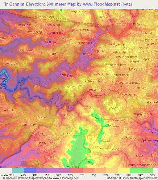 `Ir Gannim,Israel Elevation Map