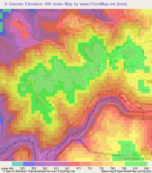 `Ir Gannim,Israel Elevation Map