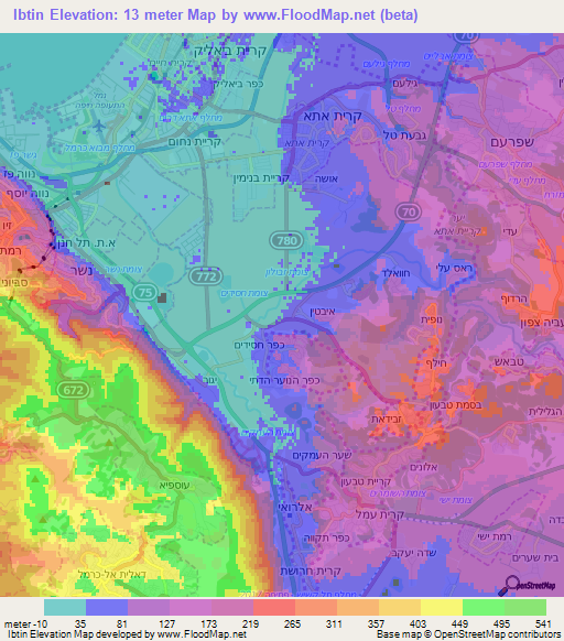 Ibtin,Israel Elevation Map
