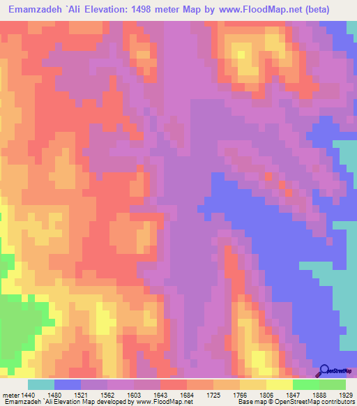 Emamzadeh `Ali,Iran Elevation Map