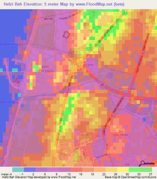 Hefzi Bah,Israel Elevation Map