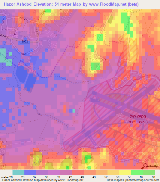 Hazor Ashdod,Israel Elevation Map