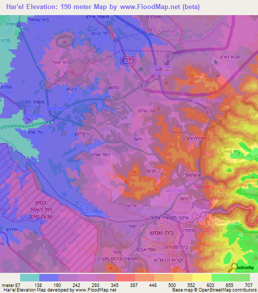 Har'el,Israel Elevation Map