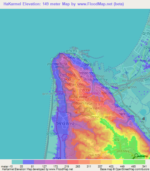 HaKarmel,Israel Elevation Map