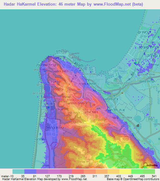Hadar HaKarmel,Israel Elevation Map