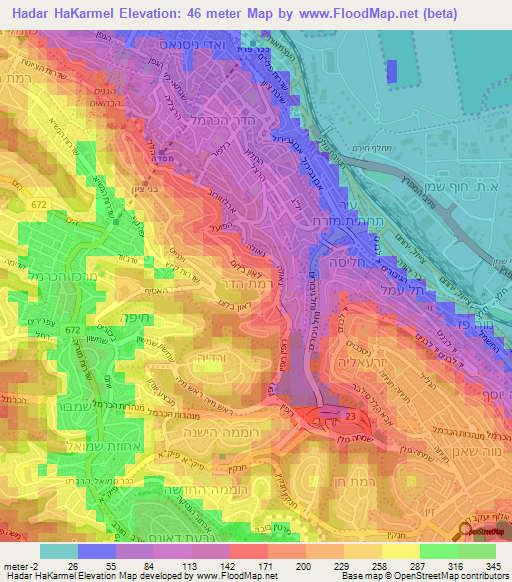 Hadar HaKarmel,Israel Elevation Map