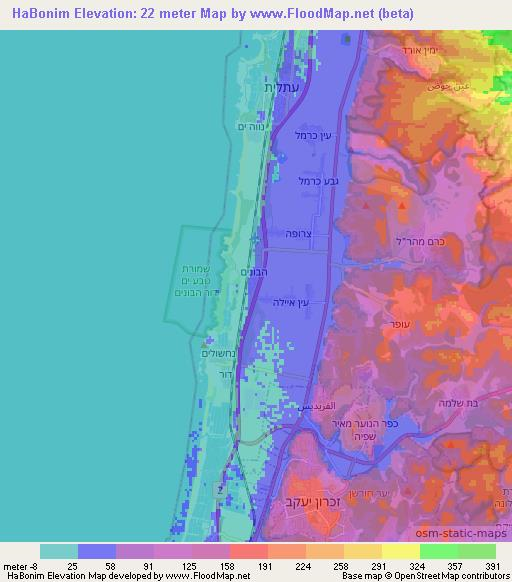 HaBonim,Israel Elevation Map