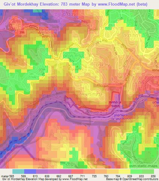 Giv`ot Mordekhay,Israel Elevation Map