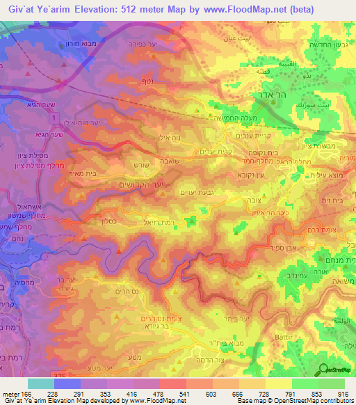 Giv`at Ye`arim,Israel Elevation Map