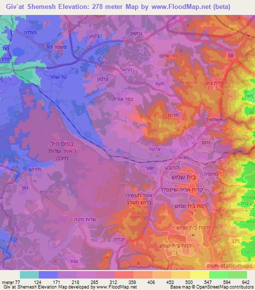 Giv`at Shemesh,Israel Elevation Map