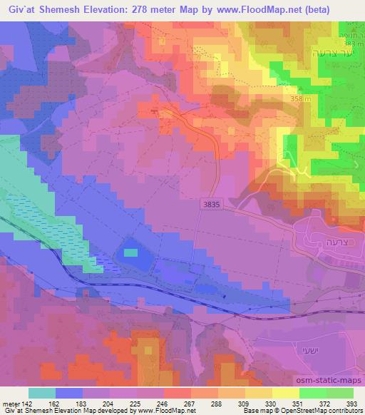 Giv`at Shemesh,Israel Elevation Map