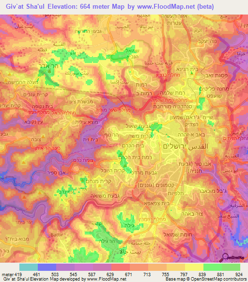 Giv`at Sha'ul,Israel Elevation Map