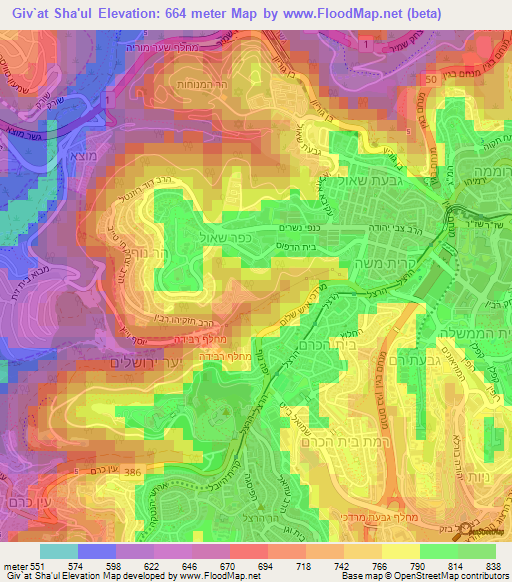 Giv`at Sha'ul,Israel Elevation Map