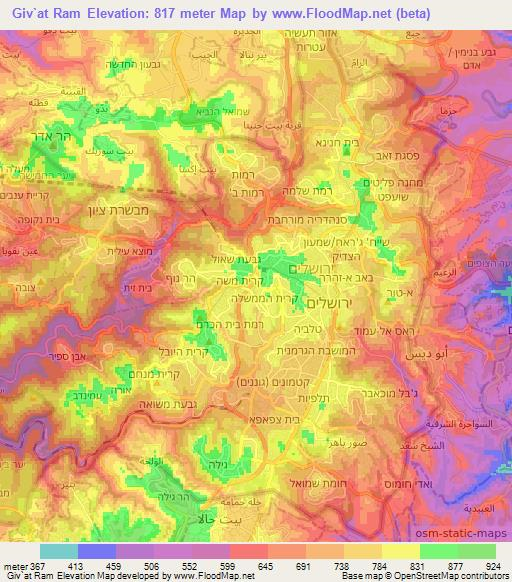 Giv`at Ram,Israel Elevation Map