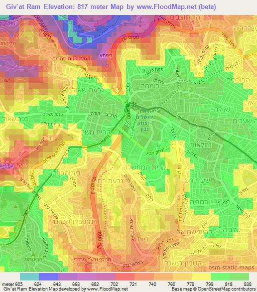 Giv`at Ram,Israel Elevation Map