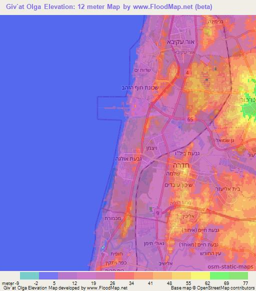 Giv`at Olga,Israel Elevation Map