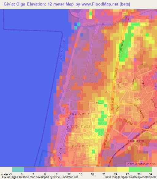 Giv`at Olga,Israel Elevation Map