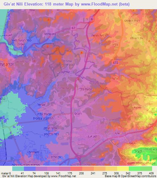 Giv`at Nili,Israel Elevation Map