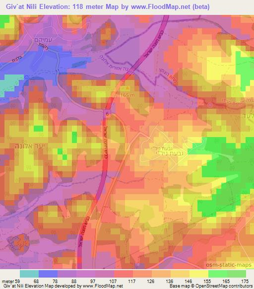 Giv`at Nili,Israel Elevation Map